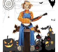 Esqueleto de Banjo, Esqueletos de Banjo en Duelo con un Ojo Iluminado Realista Jugando Esqueleto con Fiesta, Estante, Decoraciones de Halloween, Amarillo