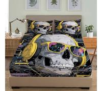 Esqueleto de Ciencia FiccióN de Moda Juego de Sábanas Infantil 3 Piezas Transpirable e Hipoalergénico - 1 Sábana Bajera Ajustable 200x200 cm Gris y 2 Funda de Almohada 50x75 cm, para Niños y Niñas