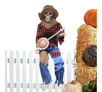 Esqueleto De Halloween Banjo Prop - ABS De 23.6 Pulgadas, Pantalla Animada Musical, Decoraciones De Esqueletos Con Articulaciones Flexibles | Esquinas De Césped Al Aire Libre, Escenas De Caminos