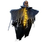 Esqueleto de Halloween, decoración del Esqueleto Colgante con Luces LED y Brazos Ajustables, Decoraciones de Halloween de Miedo al Aire Libre para la Fiesta de la casa embrujada, Amarillo, decoración