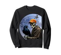 Esqueleto de Halloween sosteniendo un Cuervo bajo la Luna Llena Sudadera