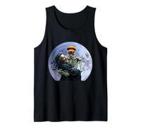 Esqueleto de Halloween sosteniendo una Bruja bajo la Luna Llena Camiseta sin Mangas