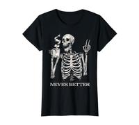 Esqueleto de Halloween Tomando café: Nunca se ha Visto Tan Camiseta gráfica económica, Mujer, Negro, XS