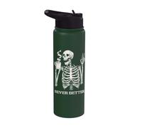 Esqueleto de Halloween tomando café: nunca se ha visto tan Stainless Steel Insulated Water Bottle