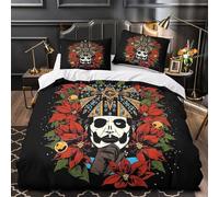 Esqueleto de Navidad Funda de Edredón de poliéster Estampado 3D Juego de 3 Piezas Cremallera Oculta incluye Fundas de Almohada Suave Diseño navideño gótico Funda Edredon for niña Single（135x200cm）