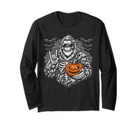Esqueleto Espeluznante de pie Grande, Halloween y Jack O Lantern Manga Larga