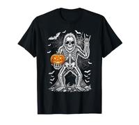 Esqueleto Espeluznante de pie Grande, Jack O Lantern y Halloween Camiseta