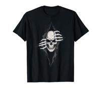 Esqueleto Espeluznante escapando de lágrimas Gráfico de Disfraz de Halloween Camiseta gráfica económica