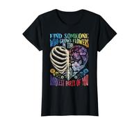 Esqueleto Floral, Costilla, Encuentra a Alguien, cultiva Camiseta gráfica económica, Mujer, Negro, XS