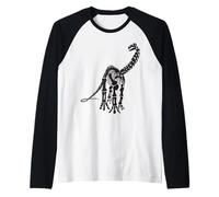 Esqueleto fósil de Dinosaurio Brontosaurus (diseño de Logotipo Negro) Camiseta Manga Raglan