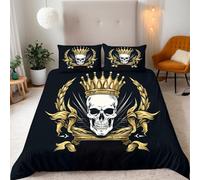 Esqueleto Funda Nórdica Cama 150 Corona De Calavera Gótica Funda Edredon 220x240cm y 2 Fundas de Almohada 50x75cm, Juego de Ropa de Cama de 3 Piezas Microfibra Suave con Cremallera