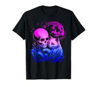 Esqueleto Gatito gótico Halloween Abrazo Luna Camiseta