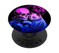 Esqueleto Gatito gótico Halloween Abrazo Luna PopSockets PopGrip Adhesivo