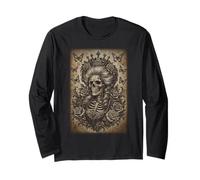 Esqueleto gótico Reina Calavera Arte Vintage Rosas Mariposas Manga Larga
