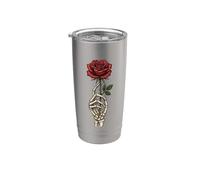Esqueleto gótico rosa flor punk vintage horror gráfico Vaso térmico de acero inoxidable de doble pared