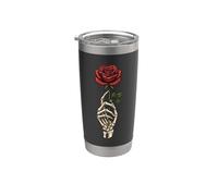 Esqueleto gótico rosa flor punk vintage horror gráfico Vaso térmico de acero inoxidable de doble pared