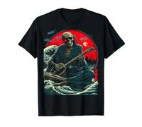 Esqueleto Guitarrista Onda Japonesa Luna Roja Arte Rock Camiseta
