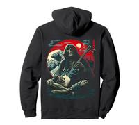 Esqueleto Guitarrista Onda Japonesa Luna Roja Arte Rock Sudadera con Capucha