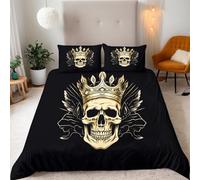 Esqueleto Juego de Funda Nordica Cama 105 Patrón De Corona Y Calavera Funda Nordica 200x200cm - Ropa de Cama Microfibra Suave con Cremallera Fundas Edredón con 2 Fundas Almohada 50x75cm