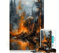 Esqueleto Junto al Fuego, Rompecabezas de 1000 Piezas para Adultos, Regalo de lógica Fina, Juguete de Ocio Suave, Bordes limpios, Regalo Encantador 38x52cm