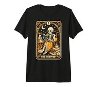 Esqueleto Lectura Tarot Introvertido Libro Amante Niñas Halloween Camiseta Premium