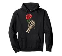 Esqueleto Mano Cráneo Rosa Roja Romance Gótico Horror Sudadera con Capucha