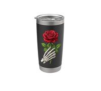 Esqueleto Mano Cráneo Rosa Roja Romance Gótico Horror Vaso térmico de acero inoxidable de doble pared