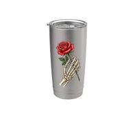 Esqueleto Mano Cráneo Rosa Roja Romance Gótico Horror Vaso térmico de acero inoxidable de doble pared
