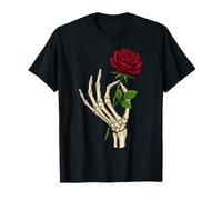 Esqueleto Mano Rojo Rosa Oscuro Gótico Tatuaje ROM Camiseta
