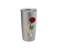 Esqueleto Mano Rojo Rosa Oscuro Gótico Tatuaje Rom Vaso térmico de acero inoxidable de doble pared
