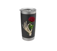 Esqueleto Mano Rojo Rosa Oscuro Gótico Tatuaje Rom Vaso térmico de acero inoxidable de doble pared