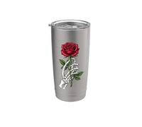 Esqueleto mano sosteniendo rosa gótico romance punk terror tatuaje Vaso térmico de acero inoxidable de doble pared