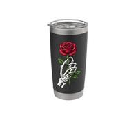 Esqueleto mano sosteniendo rosa gótico romance punk terror tatuaje Vaso térmico de acero inoxidable de doble pared