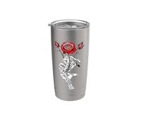 Esqueleto Mano Sosteniendo Rosa Roja Vintage Flor Romance Vaso térmico de acero inoxidable de doble pared