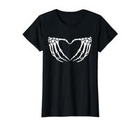 Esqueleto Manos Formando Amor Corazón Espeluznante Gótico Camiseta gráfica económica, Mujer, Negro, S