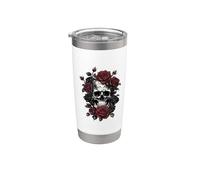 Esqueleto Metalhead Skulls & Roses Metal Rock Gorgeous Maroon Vaso térmico de acero inoxidable de doble pared