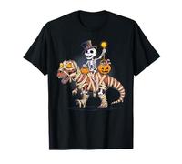 Esqueleto Montando Momia Dinosaurio T rex Halloween Calabaza Camiseta