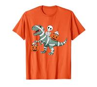 Esqueleto Montando Momia Dinosaurio T Rex Halloween Calabaza Camiseta