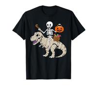 Esqueleto Montando Momia Dinosaurio T rex Halloween Calabaza Camiseta