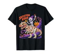 Esqueleto Montando Momia Dinosaurio T rex Halloween Calabaza Camiseta