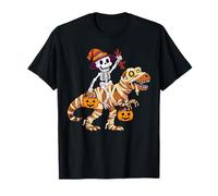 Esqueleto Montando Momia Dinosaurio T rex Halloween Calabaza Camiseta