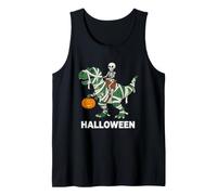 Esqueleto Montando Momia Dinosaurio T Rex Halloween Calabaza Divertida Camiseta sin Mangas