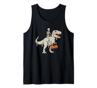 Esqueleto Montando Momia Dinosaurio T Rex Halloween Calabaza Divertida Camiseta sin Mangas