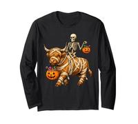Esqueleto Montando Momia Highland Cow Halloween Truco o Trato Manga Larga