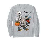 Esqueleto Montando T Rex Dinosaurio Jack O Lantern Halloween Manga Larga