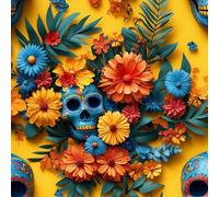 Esqueleto Papel Pintado Autoadhesivo Flores De Calavera Azul Del Día De Los Muertos Vinilo Adhesivo Muebles, Pelar y Pegar Papel de Contacto Removible Pegatina Pared Rollos para Cocina 40cm x 1200cm