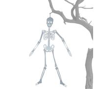 Esqueleto plano colgante para puerta, decoración de esqueleto colgante de Halloween, adorno de calavera plana móvil, hueso humano Halloween con articulaciones móviles para ventana, árbol, pared