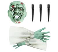 Esqueleto saliendo del suelo - juego de 3 piezas, calavera fantasmal con las manos, decoración de escena espeluznante del cementerio, adorno del césped al aire libre, accesorio de terror resistente a