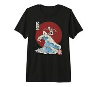Esqueleto Surfeando la Gran Ola de Kanagawa Japonés Camiseta Premium