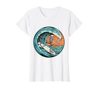 Esqueleto Surfing Vintage Surfer Surf Board Retro Wave Sunset Camiseta gráfica económica, Mujer, Blanco, S